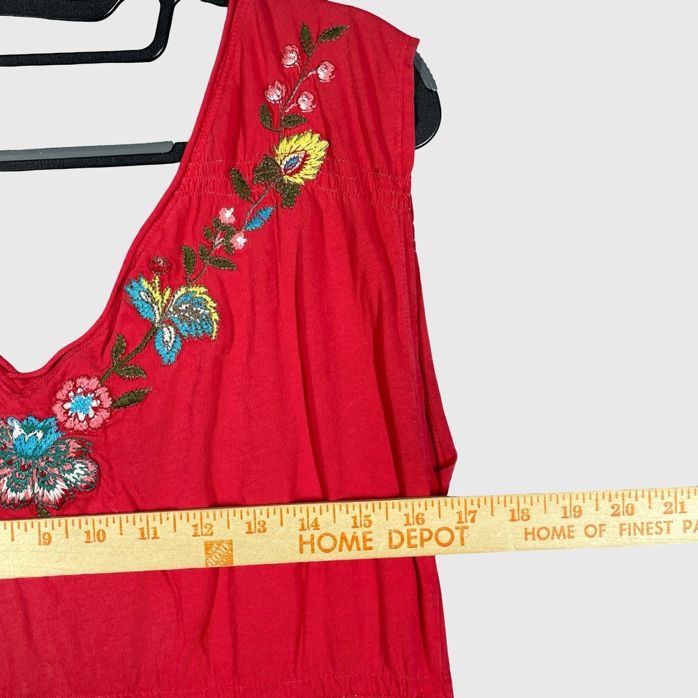 JW Los Angeles Dress Women M Red Floral Embroidered Boho Peasant V-Neck Mini - Picture 7 of 9